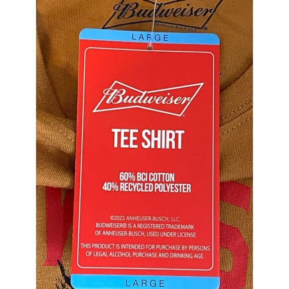 Budweiser King of Beers Tee Shirt Men's Size Large Short Sleeves Camel NWT - Picture 5 of 10